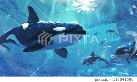海で泳ぐシャチのイラスト素材 [115041590] - PIXTA