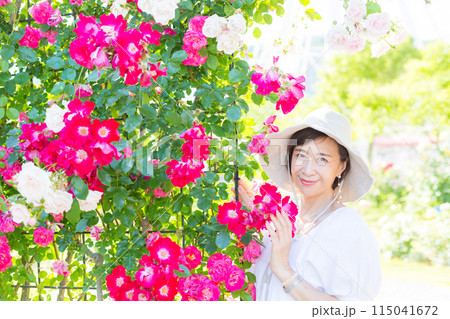 九州、長崎旅行、バラ園、バラを楽しむ女性旅 115041672