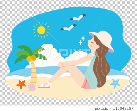 在夏天在海灘上放鬆的女人 在夏天在海灘上放鬆的女人 115042187