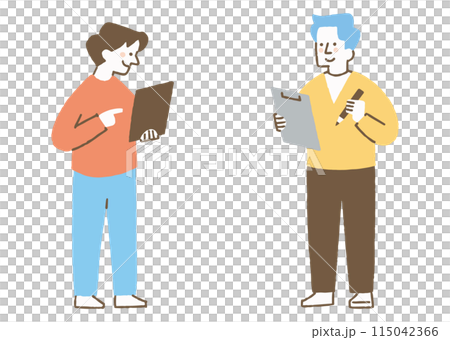 タブレットを持つ人ととバインダーを持つ人_色 115042366