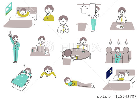 ひとり暮らしの男性の1日のイラスト 115043787