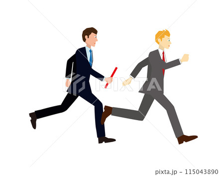 ビジネスマンが走ってバトンをパスをしている。 115043890
