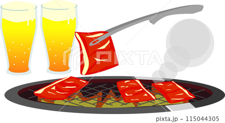 焼き肉とビールのイラスト 115044305