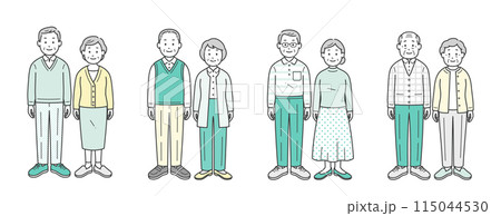 色々な服装の高齢夫婦のイラストセット 115044530
