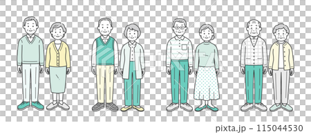 Illustration set of elderly couples in various clothes 115044530