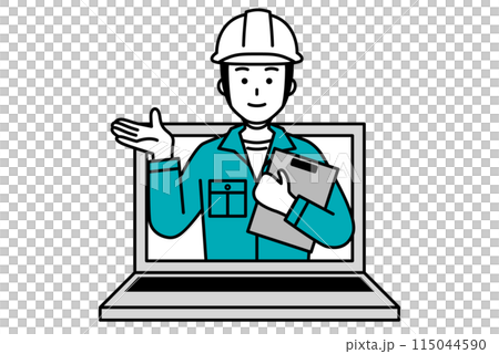 A male worker jumps out of the laptop screen to explain A male worker jumps out of the laptop screen to explain 115044590