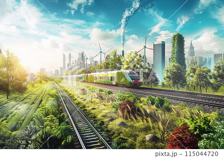 Vision of future rail freight transport with trains powered by renewable energy. Vision of future rail freight transport with trains powered by renewable energy. 115044720