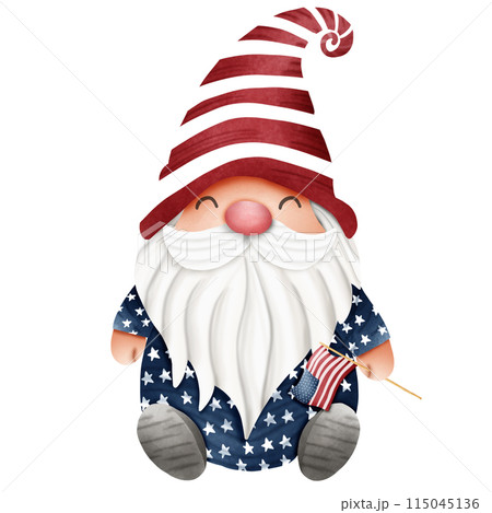 Cute gnomes celebrating American Independence day on July 4th, Hand holding a flag. 115045136