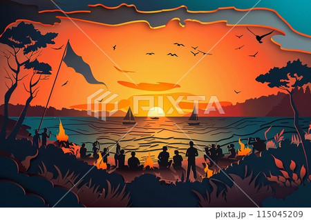 Sunset celebration on a beach for Argentina s National Sovereignty Day, with people gathered 115045209