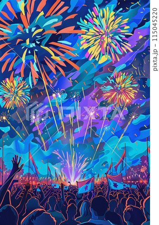 Festive fireworks display over Buenos Aires on Independence Day Festive fireworks display over Buenos Aires on Independence Day 115045220