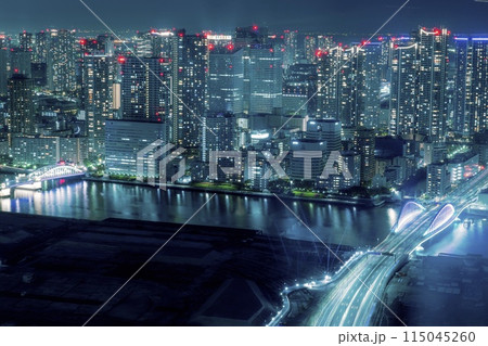 築地大橋　勝鬨橋　夜景 115045260