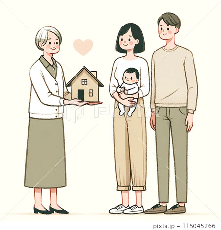 老人から若夫婦へ遺産相続や遺言のイメージイラスト 115045266