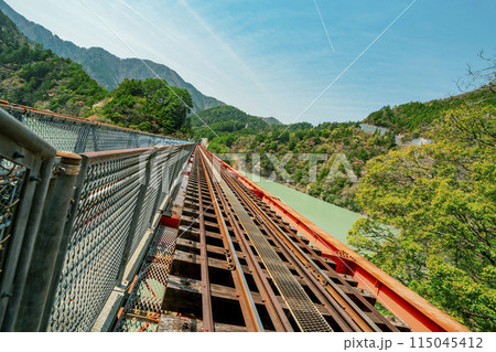 静岡県川根本町 春の奥大井湖上駅の景色 静岡県川根本町 春の奥大井湖上駅の景色 115045412
