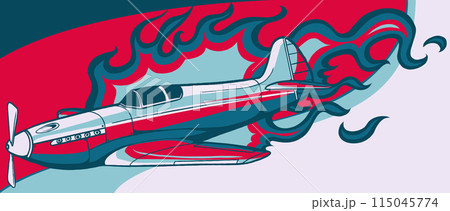 vector illustration of vintage airplane with flames 115045774