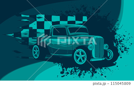 vector illustration of hot rod car with race flag vector illustration of hot rod car with race flag 115045809
