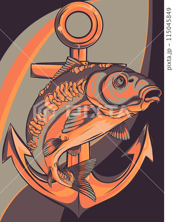 vector illustration of carp fish with anchor vector illustration of carp fish with anchor 115045849