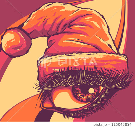 vector illustration of woman eye with christmas hat on white background 115045854