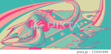 vector illustration of Confederate flag with buffalo skull, 115045890