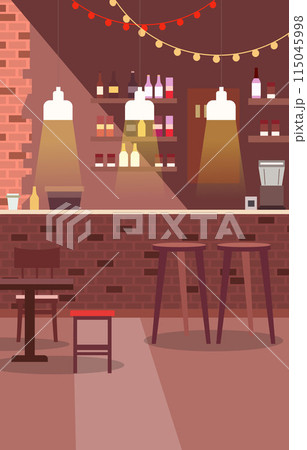 Indoor Interior Landscape in Cafe Coffee Shop with Brick Bar and Chair Table for Customer 115045998