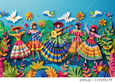 Argentine family decorating their home with national colors and flags for a patriotic holiday 115046274