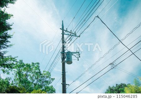 電信柱と柱上変圧器 電信柱と柱上変圧器 115046285