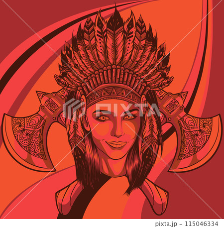 vector illustration of indian woman warrior with ax vector illustration of indian woman warrior with ax 115046334
