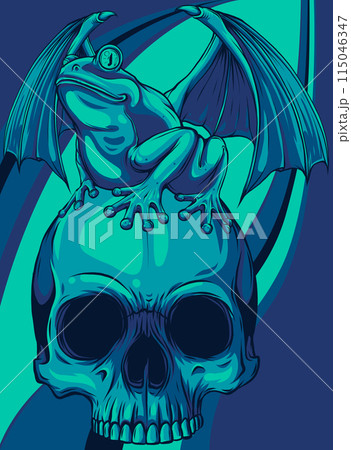 vector illustration skull with frog on white background. digital hand draw 115046347