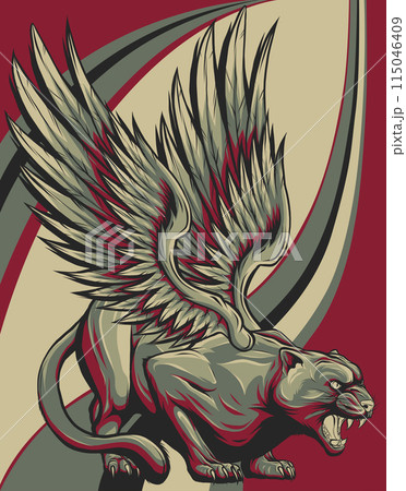 vector illustration of Winged panther on white background 115046409