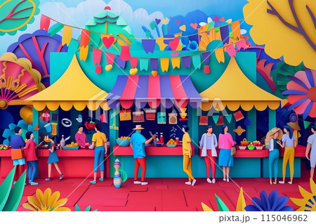 Street fair on Argentina s Independence Day with stalls selling traditional foods Street fair on Argentina s Independence Day with stalls selling traditional foods 115046962