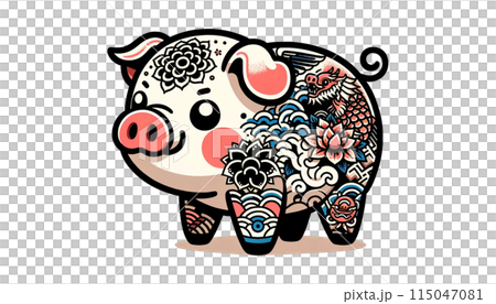タトゥーの入ったブタのイラスト素材 [115047081] - PIXTA