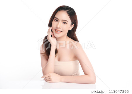Beautiful young asian woman with clean fresh skin on white background, Face care, Facial treatment, Cosmetology, beauty and spa, Asian women portrait. 115047896