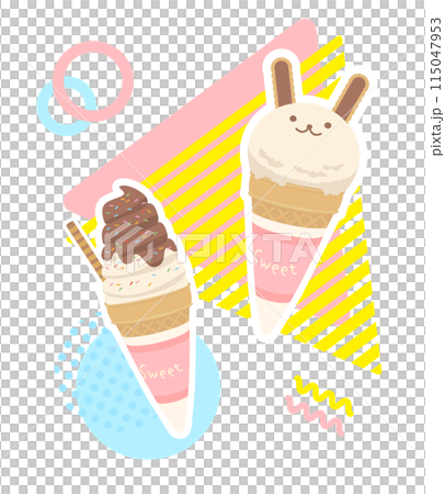 カラフルポップな背景と可愛いアイスのイラスト カラフルポップな背景と可愛いアイスのイラスト 115047953