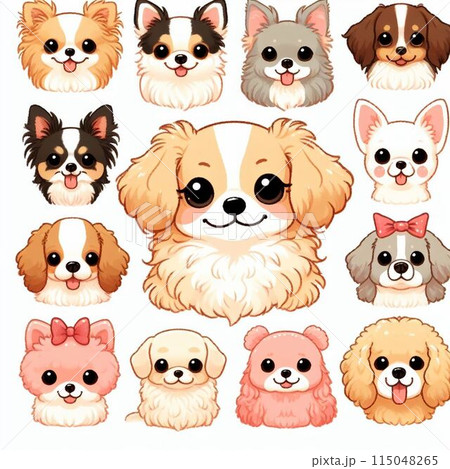 可愛らしい犬(ワンちゃん)のお顔のイラスト集(チワワ・トイプードルなど) 可愛らしい犬(ワンちゃん)のお顔のイラスト集(チワワ・トイプードルなど) 115048265