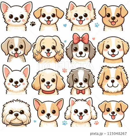 可愛らしい犬(ワンちゃん)のデフォルメされたお顔のイラスト集 可愛らしい犬(ワンちゃん)のデフォルメされたお顔のイラスト集