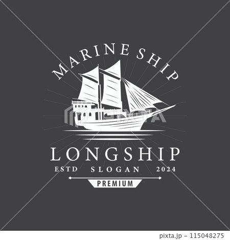vintage viking longship warship logo traditional ocean sailboat silhouette design 115048275