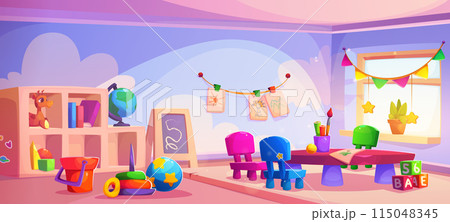 Kindergarten classroom cartoon. Kid school room 115048345