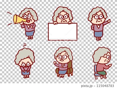 圓潤可愛的老人線描畫 115048783