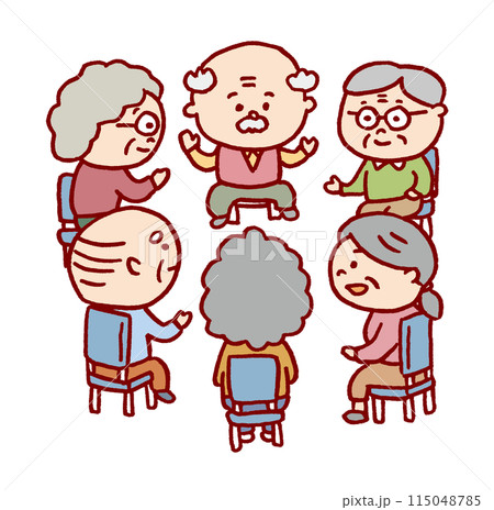 丸っこくてかわいい線画の高齢者 115048785
