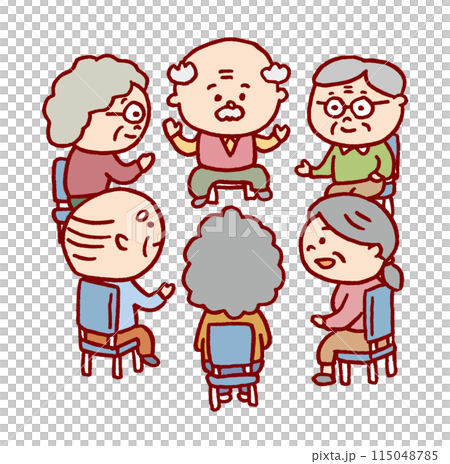 丸っこくてかわいい線画の高齢者 115048785