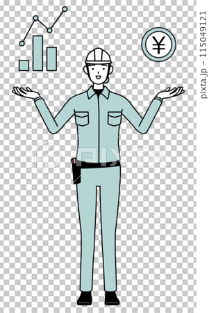 A female engineer in a helmet and work clothes explaining the image of DX and how it will improve business performance and sales A female engineer in a helmet and work clothes explaining the image of DX and how it will improve business performance and sales 115049121