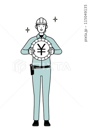 為替差益や円高のイメージ、ヘルメットと作業着姿の女性技師 115049135