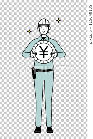 為替差益や円高のイメージ、ヘルメットと作業着姿の女性技師 115049135