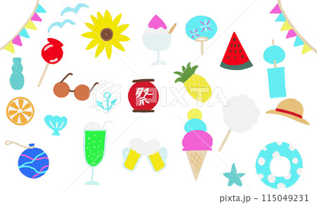 質感がかわいい夏のイラストセット 115049231