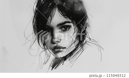女性の顔のラフスケッチ 115049312