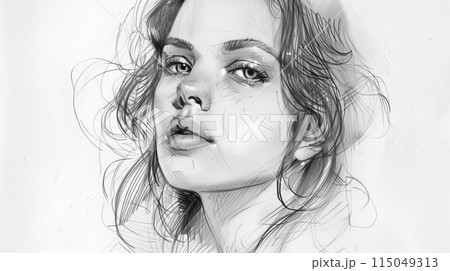女性の顔のラフスケッチ 115049313