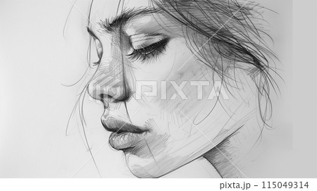 女性の顔のラフスケッチ 115049314
