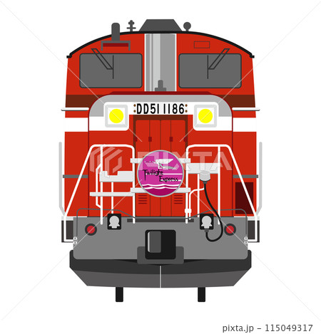 トワイライトエクスプレスのヘッドマークを付けたDD51形ディーゼル機関車のイラスト トワイライトエクスプレスのヘッドマークを付けたDD51形ディーゼル機関車のイラスト 115049317