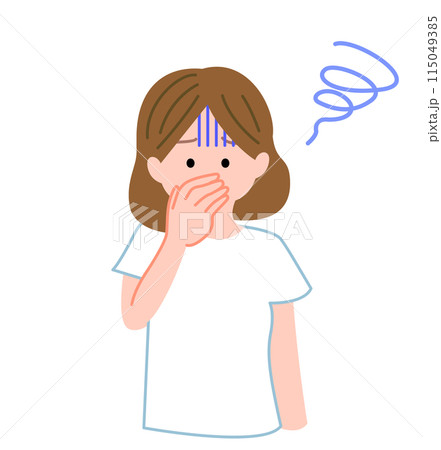 体調不良でクラクラする女性のイラスト 体調不良でクラクラする女性のイラスト 115049385