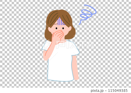 体調不良でクラクラする女性のイラスト 体調不良でクラクラする女性のイラスト 115049385