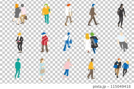 歩く人間のイラストセット 115049418